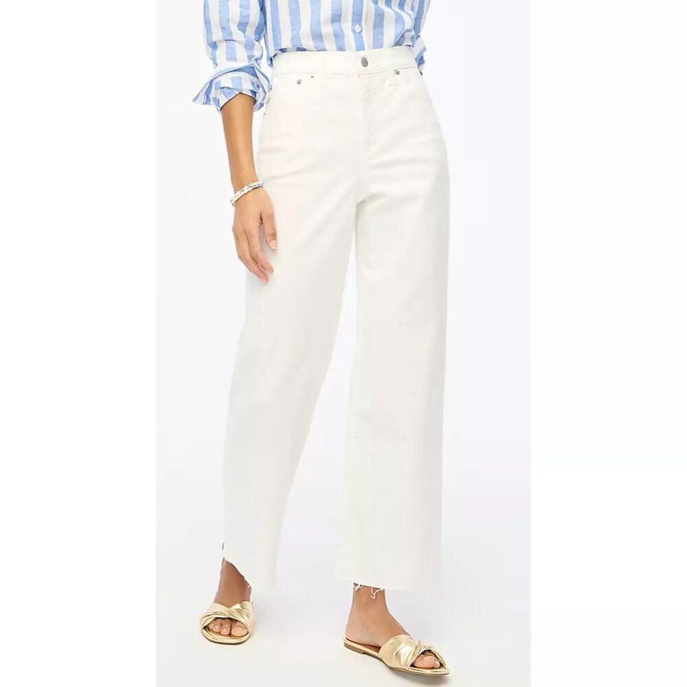 J.CREW Wide-Leg Crop Jeans 30T Tall White All-Day Stretch Cut Off NWT B29